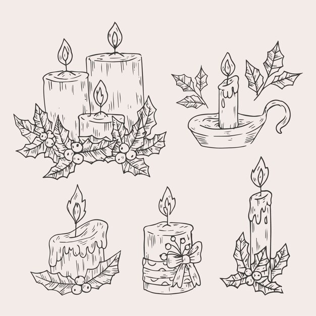 Hand drawn christmas candle collection