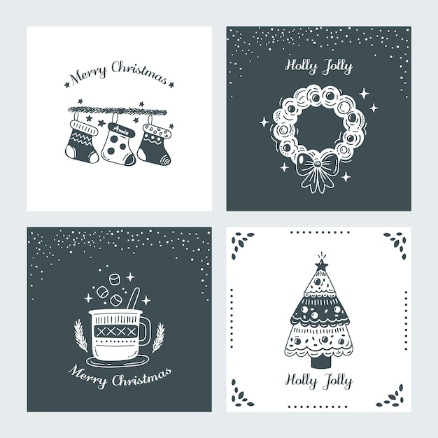 Free Vector hand drawn christmas cards collection