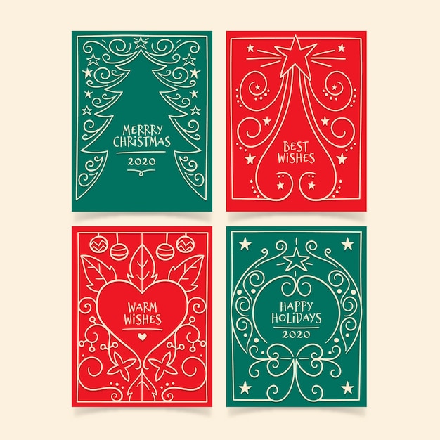 Hand drawn christmas cards collection