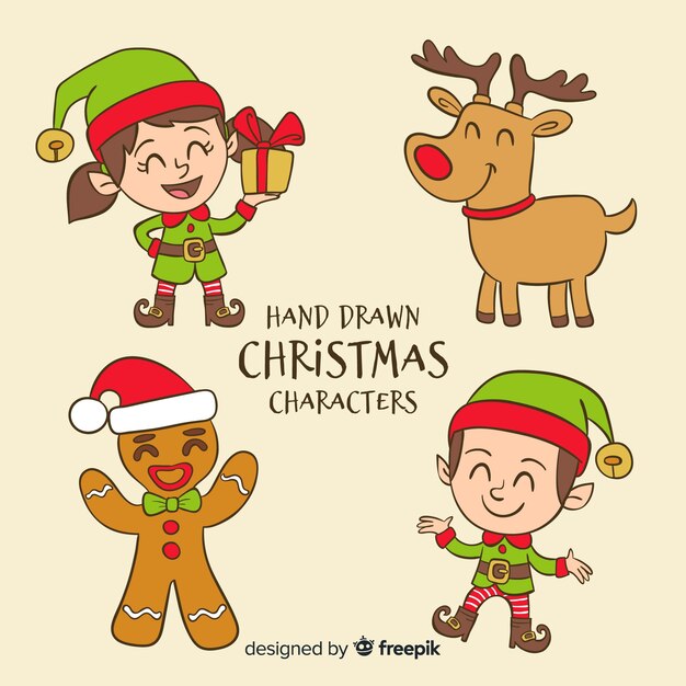 Hand drawn christmas characters collection