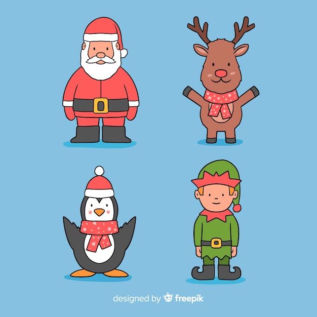 Hand drawn christmas characters collection