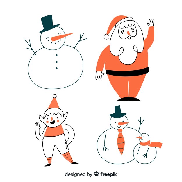 Hand drawn christmas characters collection