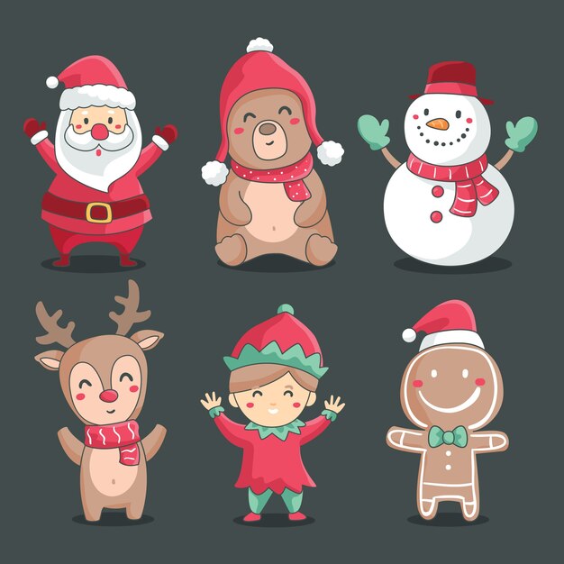 Hand drawn christmas characters collection