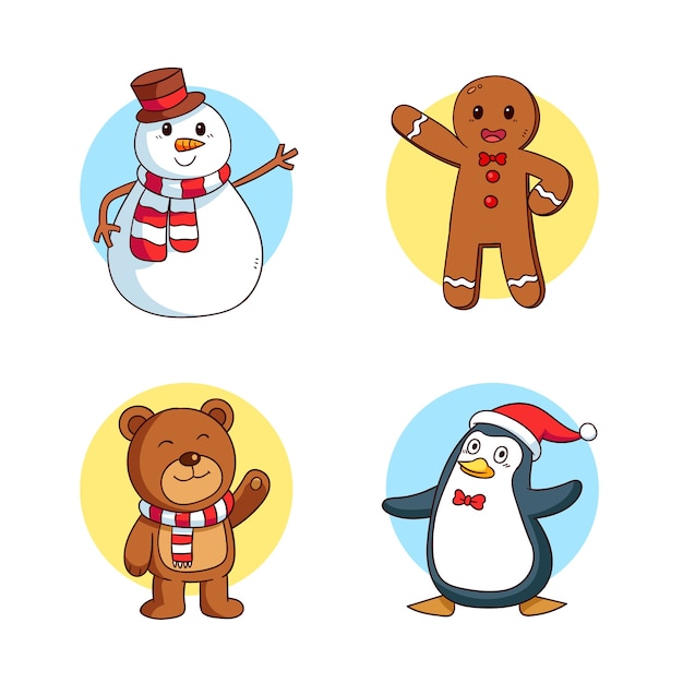 Hand drawn christmas characters collection