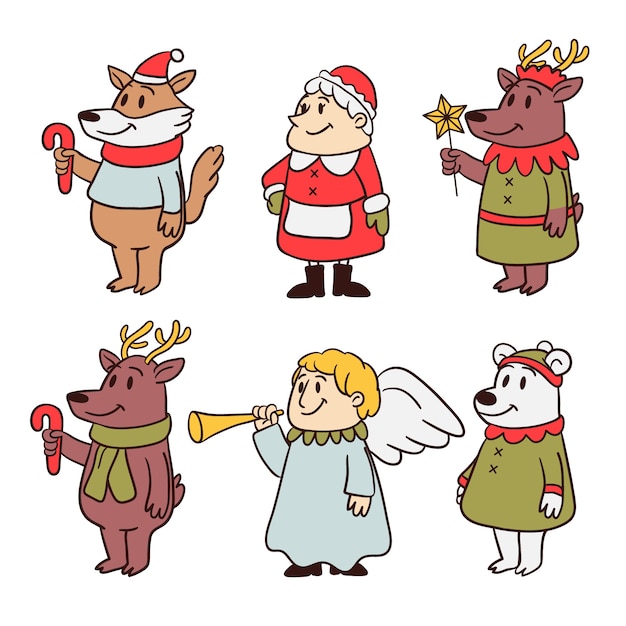 Hand drawn christmas characters collection