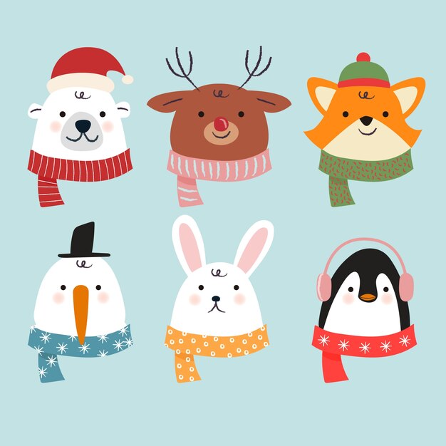 Hand drawn christmas characters collection