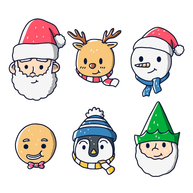 Hand drawn christmas characters collection