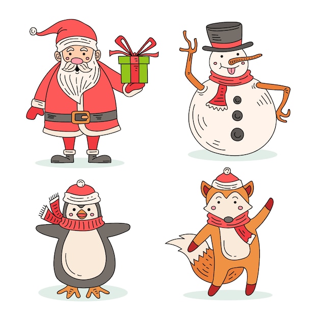 Hand drawn christmas characters collection