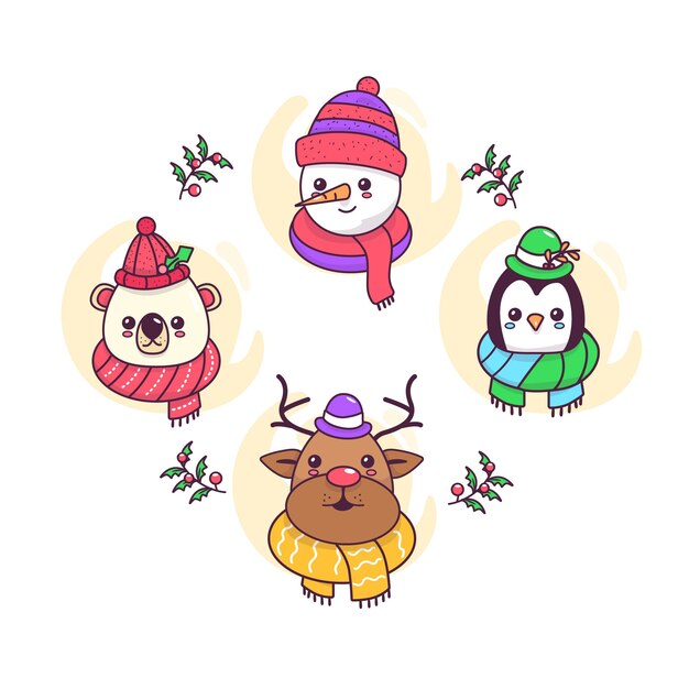 Hand drawn christmas characters collection