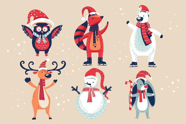 Hand drawn christmas characters collection