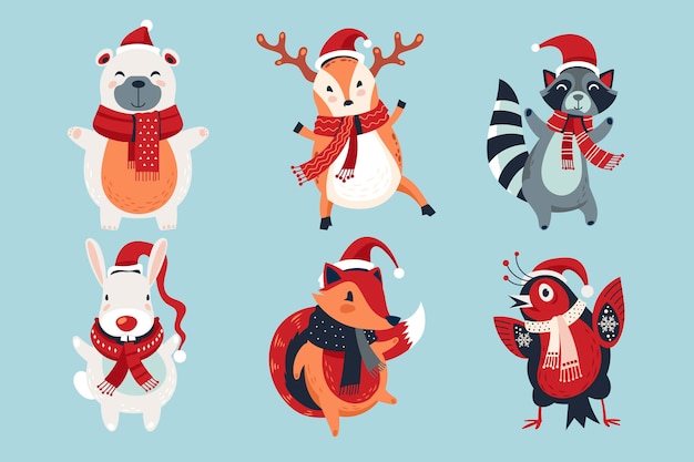 Hand drawn christmas characters collection