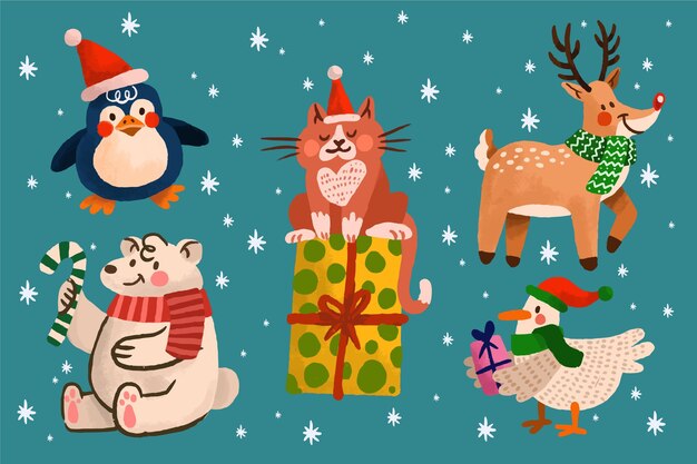 Hand drawn christmas characters collection