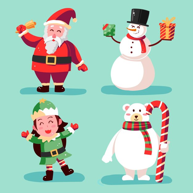 Hand drawn christmas characters collection