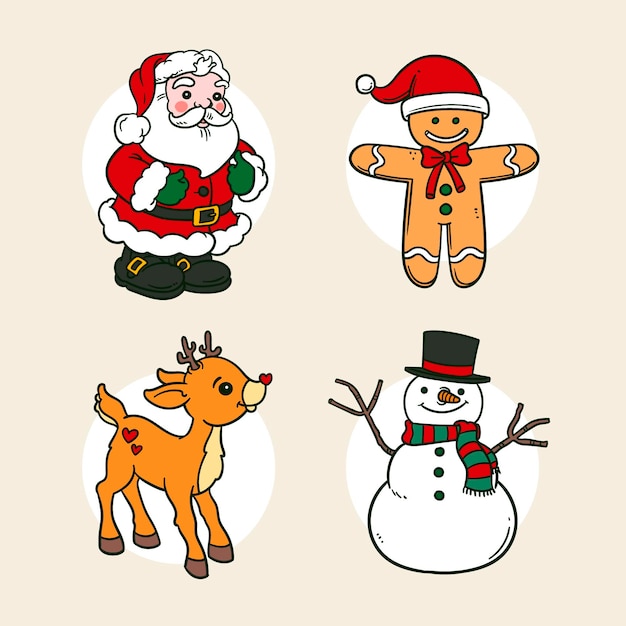 Hand drawn christmas characters collection