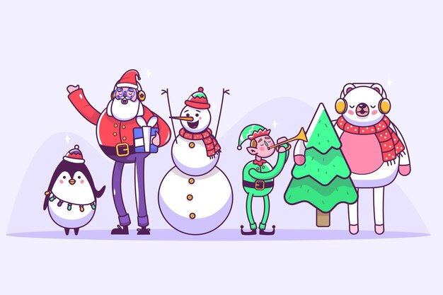 Hand drawn christmas characters collection