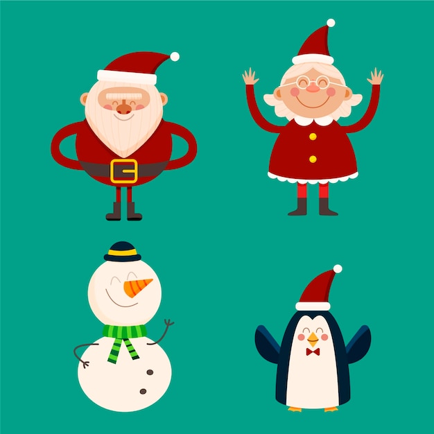 Free vector hand drawn christmas characters collection