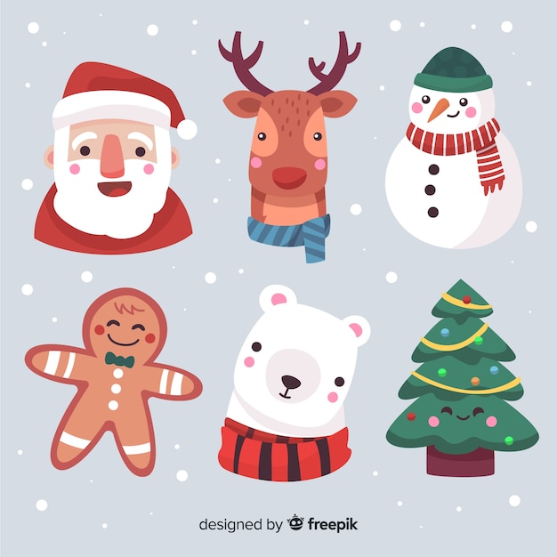 Hand drawn christmas characters faces collection