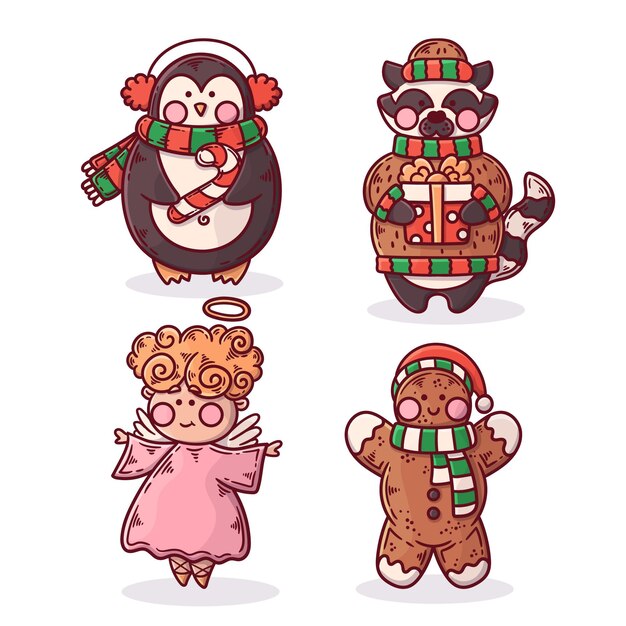 Hand drawn christmas characters pack