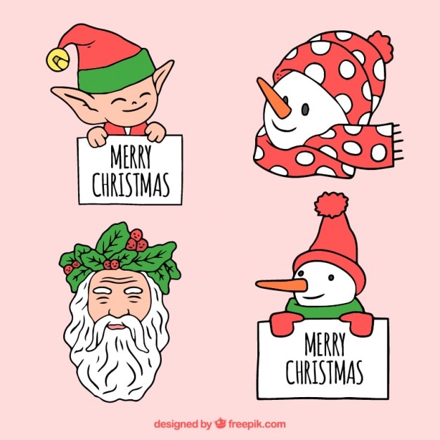 Free vector hand drawn christmas characters set