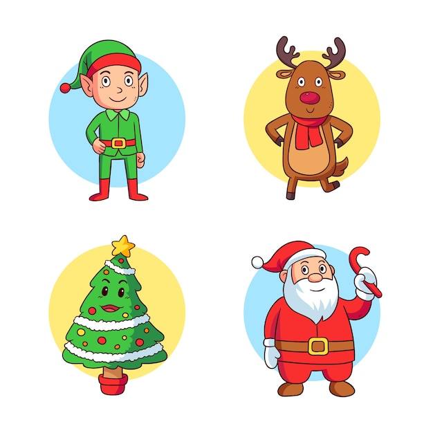 Hand drawn christmas characters set