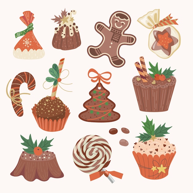 Free Vector hand drawn christmas chocolates collection