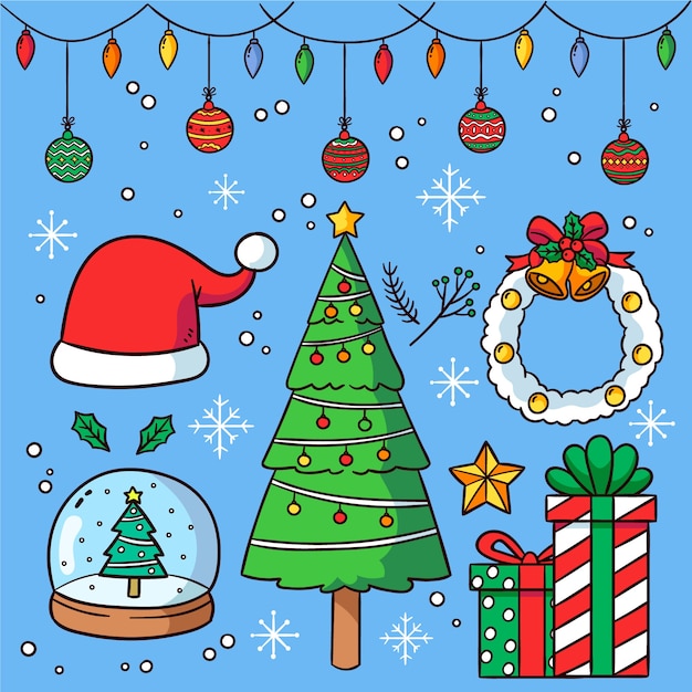 Free Vector hand drawn christmas decoration set