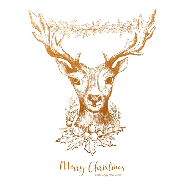 Free Vector hand drawn christmas deer sketch design