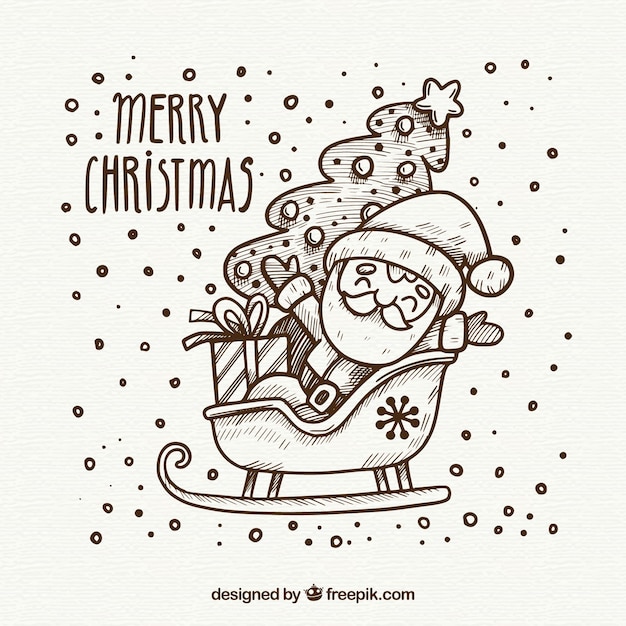 Free Vector hand drawn christmas design with santa in slede