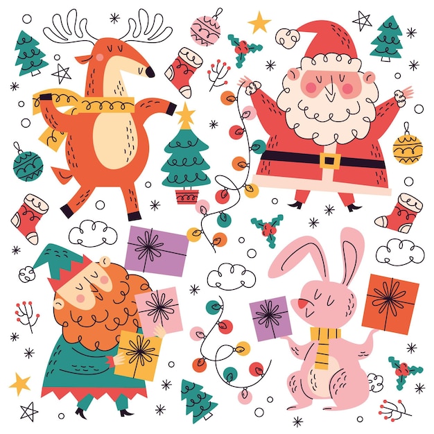 Hand drawn christmas doodle collection