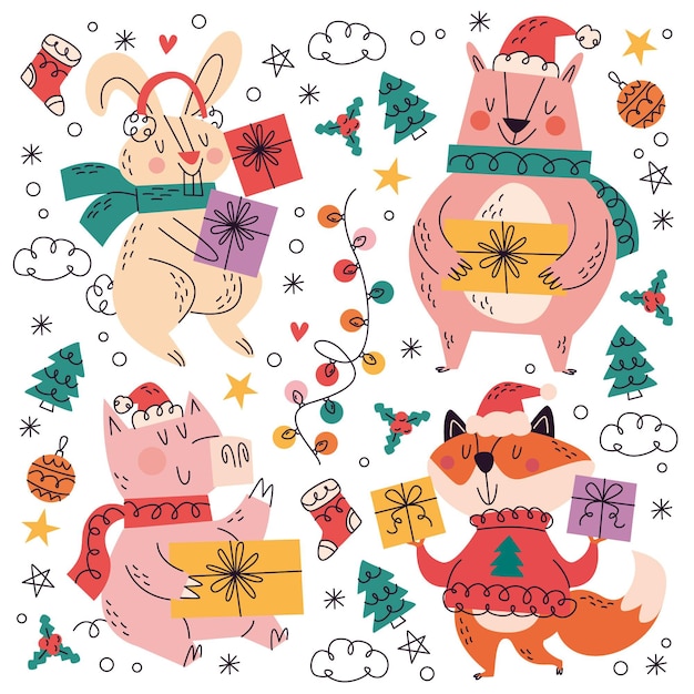 Hand drawn christmas doodle collection