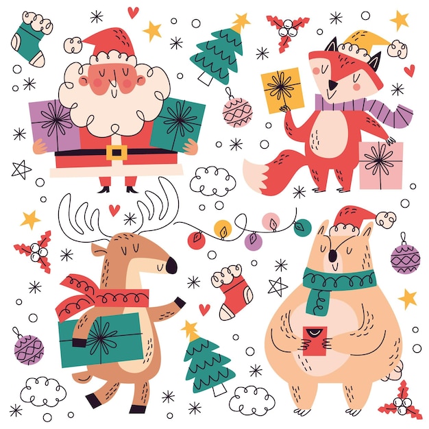 Hand drawn christmas doodle collection