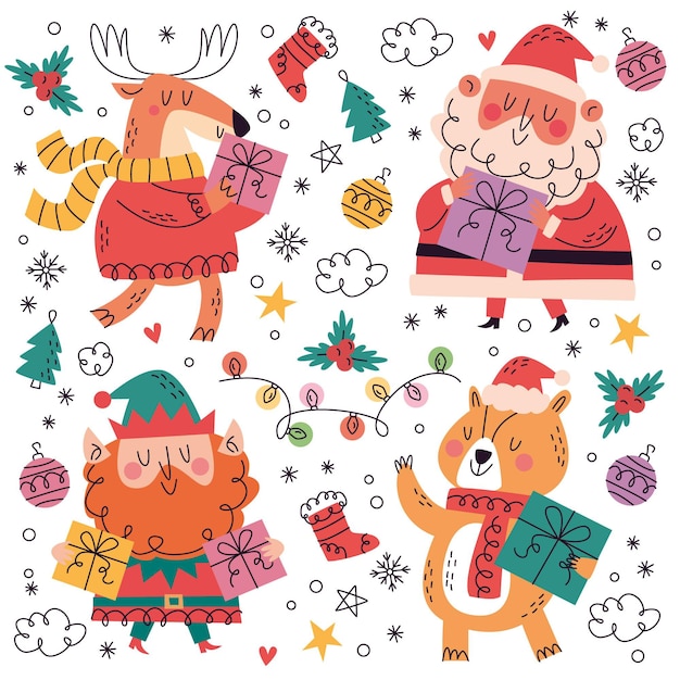 Hand drawn christmas doodle collection