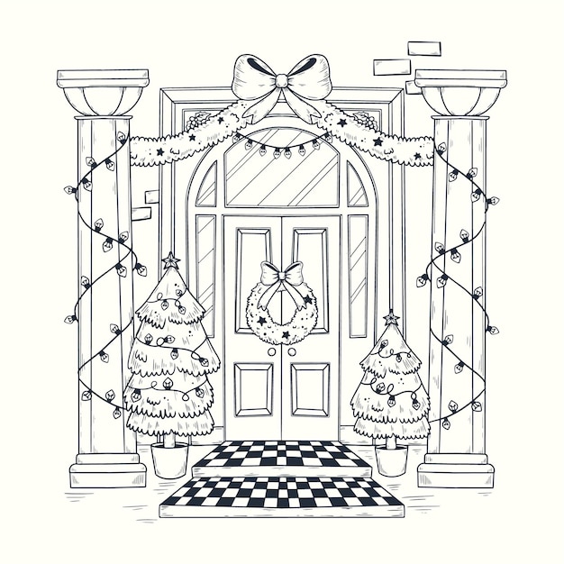 Free vector hand drawn christmas door illustration