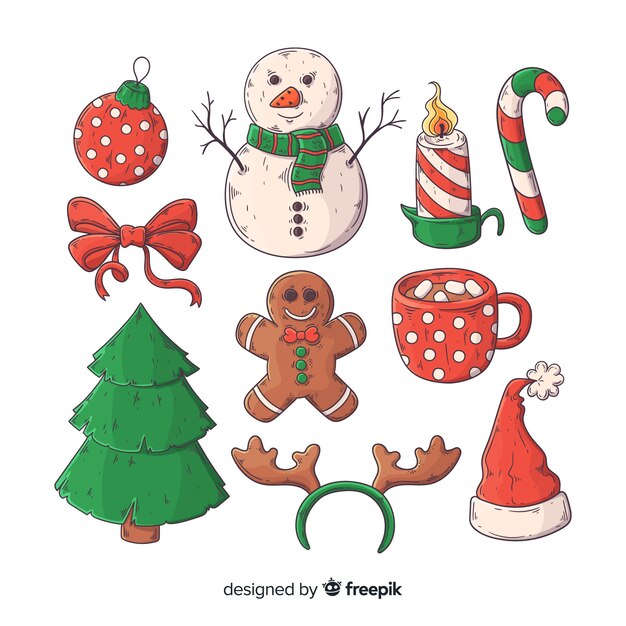 Hand drawn christmas element collection