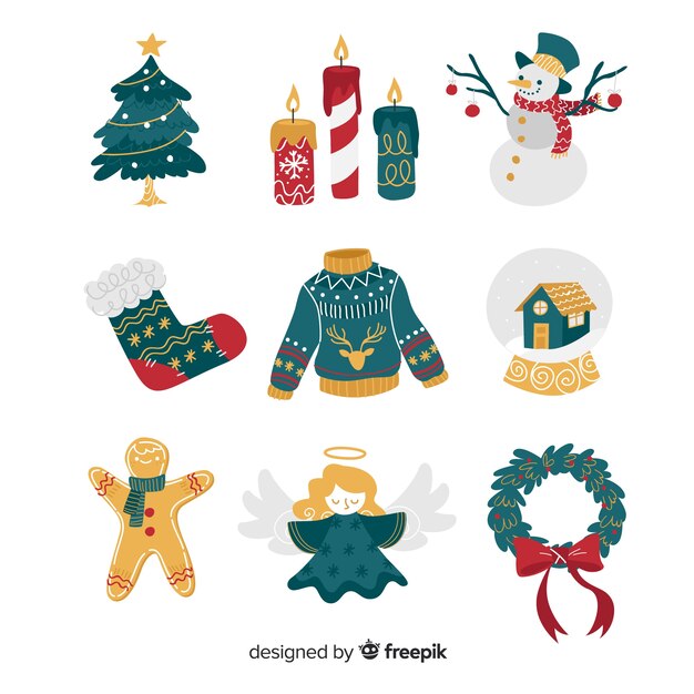 Hand drawn christmas element collection