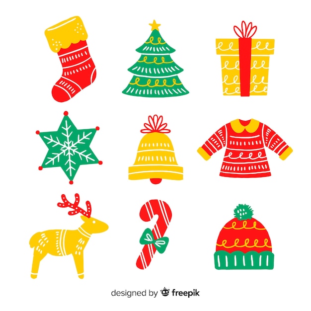 Free Vector hand drawn christmas element collection