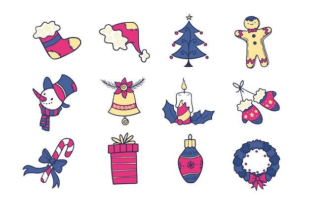 Hand drawn christmas element collection