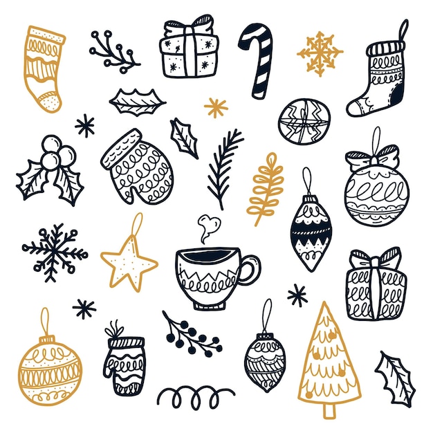 Hand drawn christmas element collection