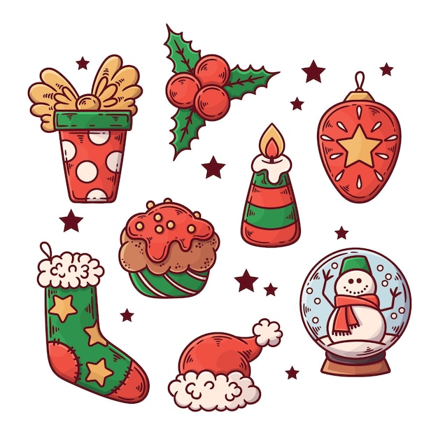 Hand drawn christmas element collection