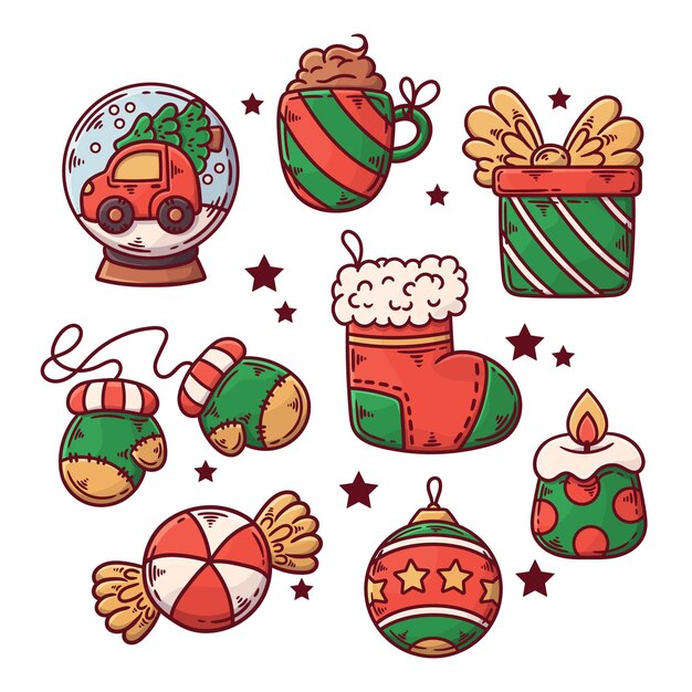 Hand drawn christmas element collection