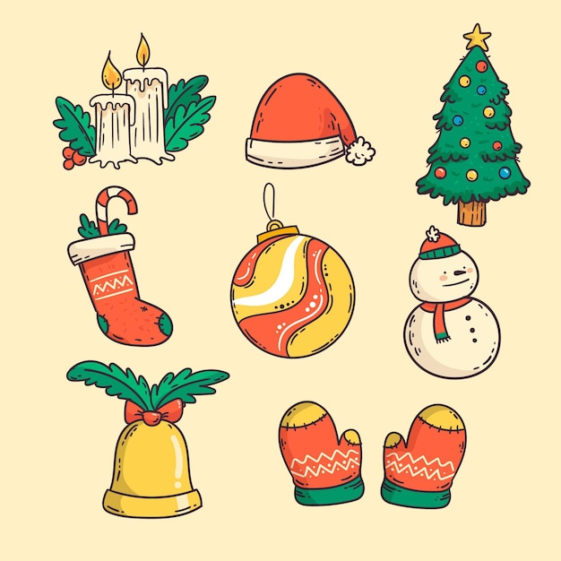 Free Vector hand drawn christmas element collection