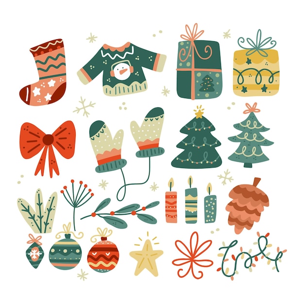 Hand drawn christmas element collection