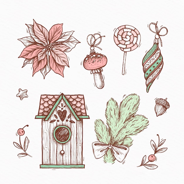 Free Vector hand drawn christmas element collection