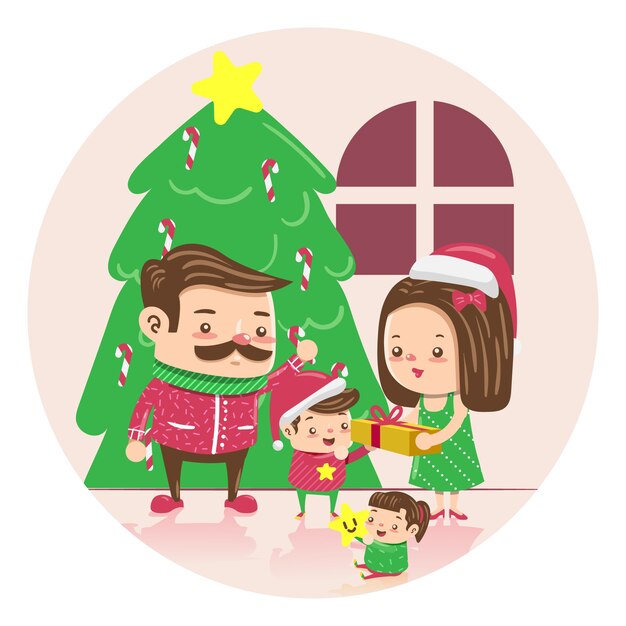 Hand drawn christmas family scene concept