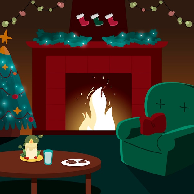 Free Vector hand drawn christmas fireplace scene