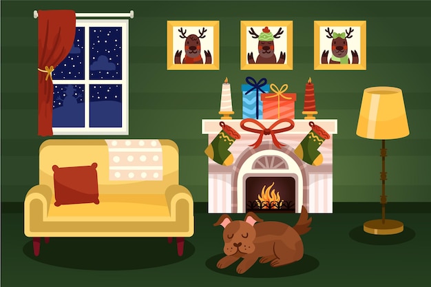 Free Vector hand drawn christmas fireplace scene