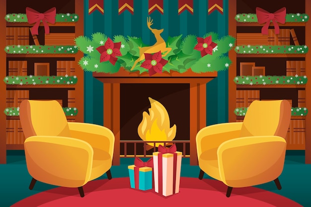 Free Vector hand drawn christmas fireplace scene