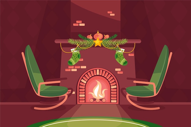 Free Vector hand drawn christmas fireplace scene