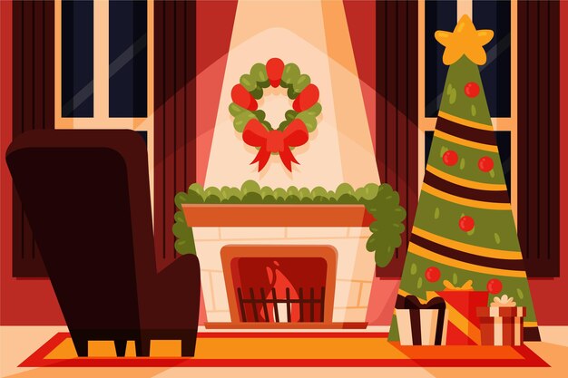 Hand drawn christmas fireplace scene