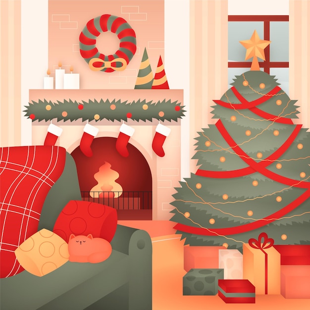 Free Vector hand drawn christmas fireplace scene